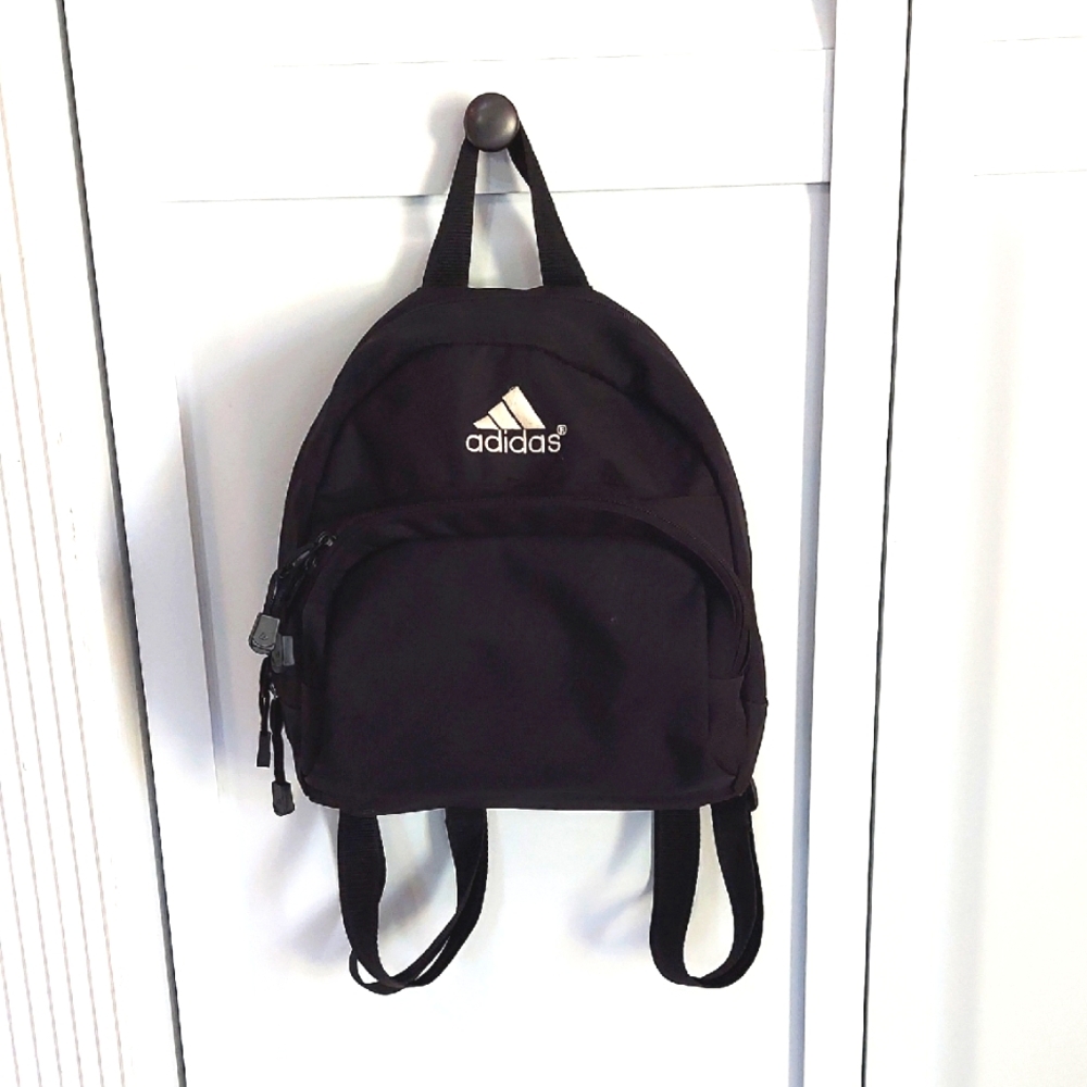 adidas Mini Backpack,‎ Black, Embroidered White Logo, Outer Zip Pocket, Roomy